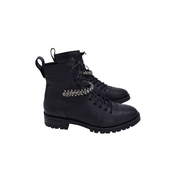 Jimmy Choo Cruz Combat Boots with Crystals in Black Leather - Picture 1 of 7